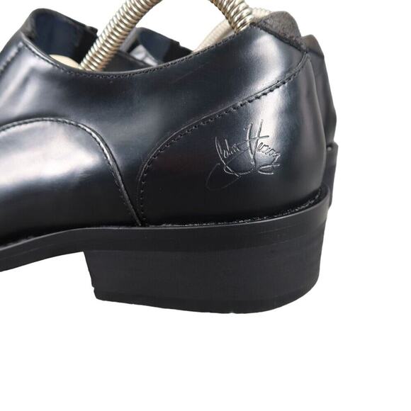 John Fluevog Shoes Mens 7.5 Loafer Slip On Black Leather Diamond Classic Vintage
